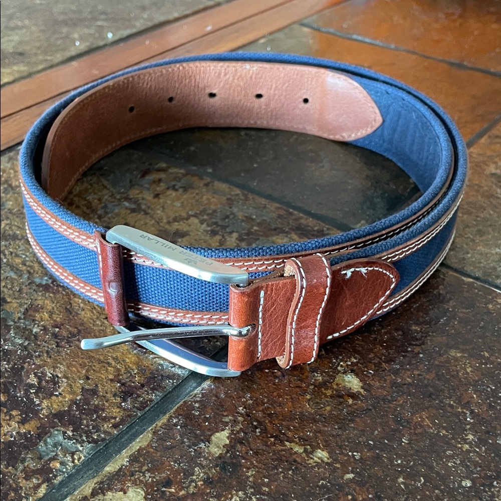 Peter Millar Brown and Blue Leather Belt